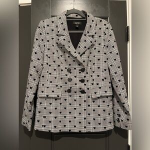 Halogen X Atlantic-Pacific Plaid Heart Flocked Double Breasted Blazer Size 14 GW